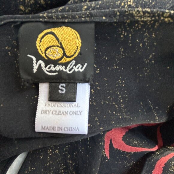 Vintage Namba Womens 100% Silk Asian Inspired Open Front Jacket Small Black Red - Picture 3 of 7